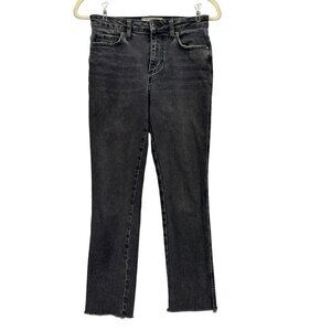 Free People Straight Slim Distressed Gray Raw Hem Ankle Denim Jeans Womens 25